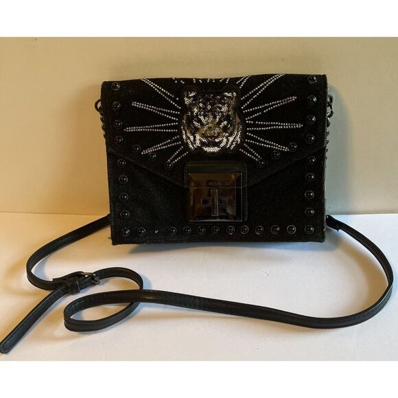 Gorgeous Women’s Black ALDO Messenger Crossbody Purse Bag Embellished Tiger - Picture 1 of 11